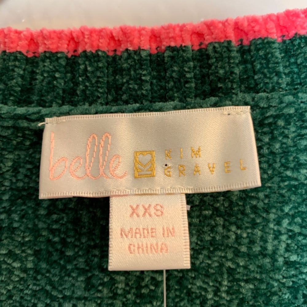 Belle by Kim Gravel Tippity Topsy Green Pink Chenille Cardigan XXS Sweater NWOT - Picture 4 of 15